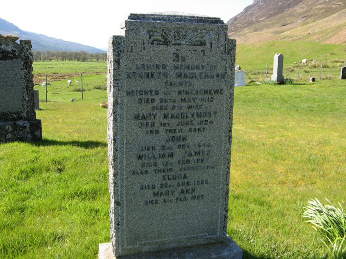 Photo of headstones/Kenneth MacLennan died 1913 MI Kinlochewe New